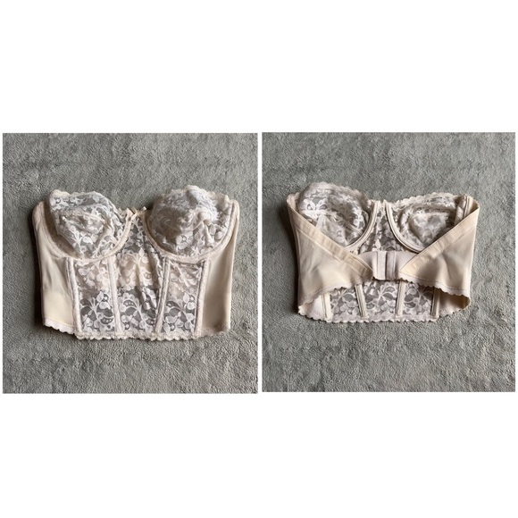 Vintage 70s 80s Backless Floral Lace Corset Long Bustier Bra Top Lingerie White - Picture 4 of 16